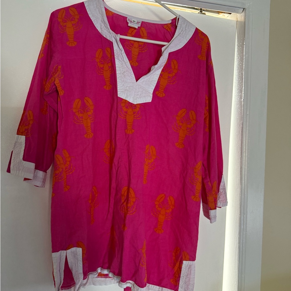 Pink and White Boxy Swim Coverup Tunic